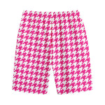 Hot Pink And White Houndstooth Print Cotton Shorts