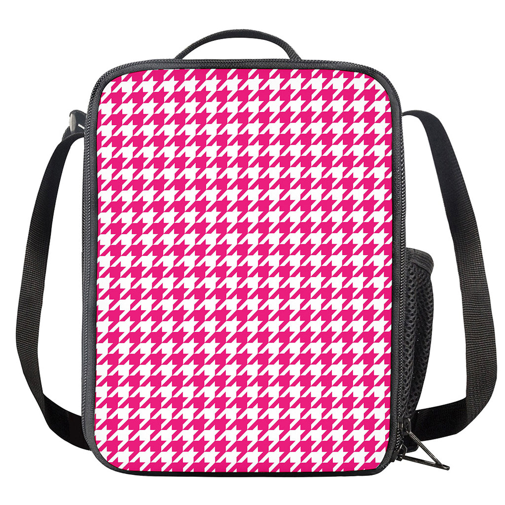 Hot Pink And White Houndstooth Print Crossbody Lunch Bag