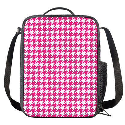 Hot Pink And White Houndstooth Print Crossbody Lunch Bag