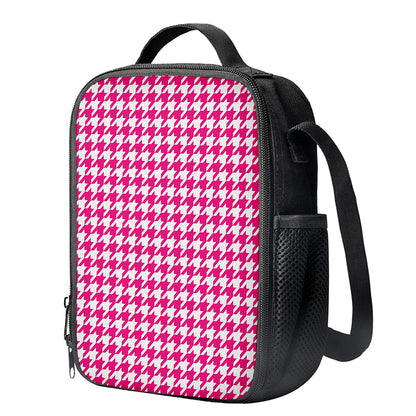 Hot Pink And White Houndstooth Print Crossbody Lunch Bag