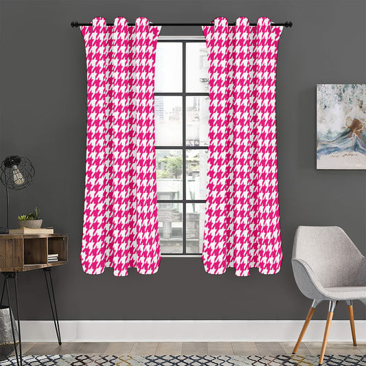 Hot Pink And White Houndstooth Print Curtain