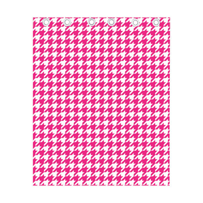Hot Pink And White Houndstooth Print Curtain