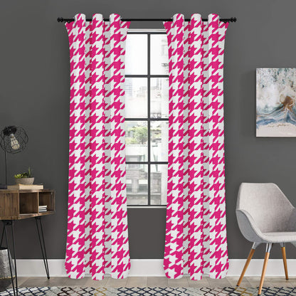 Hot Pink And White Houndstooth Print Curtain