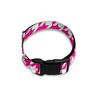 Hot Pink And White Houndstooth Print Dog Collar