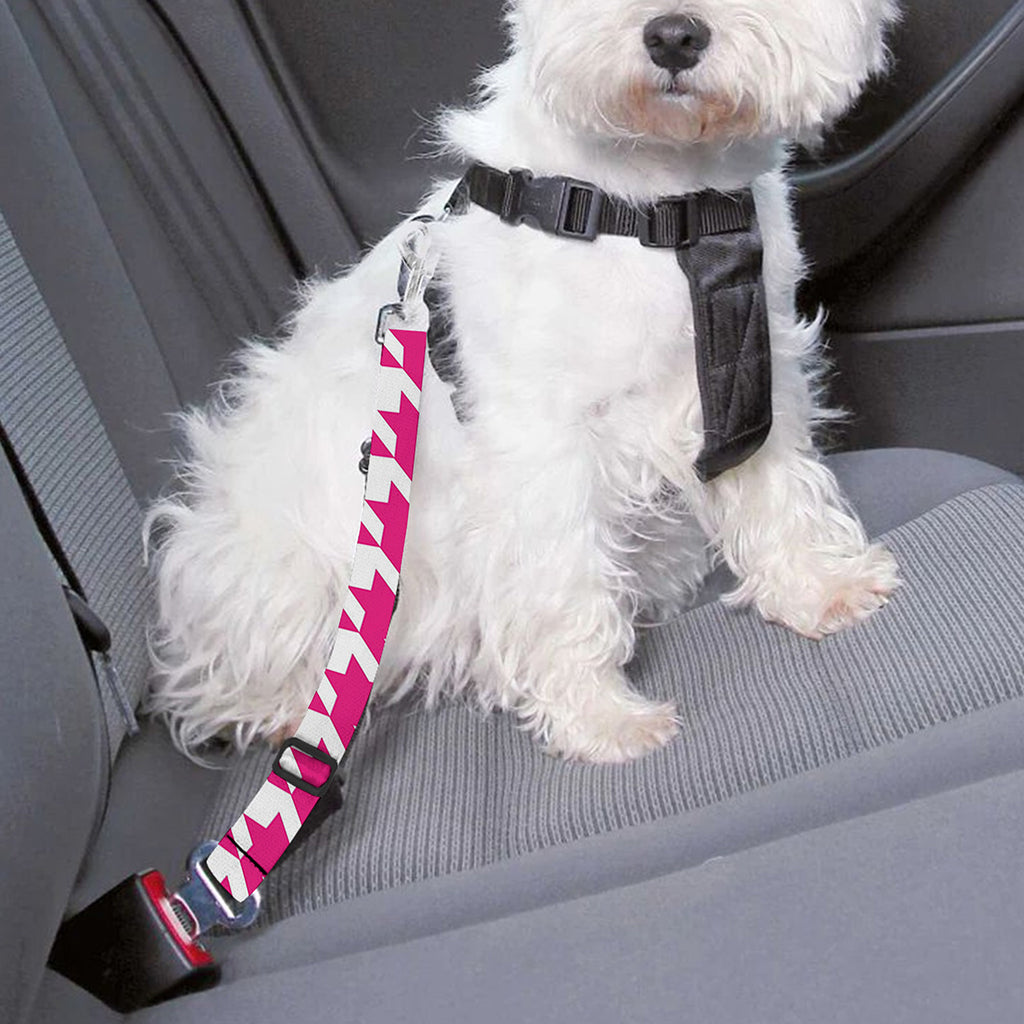 Hot Pink And White Houndstooth Print Dog Seat Belt