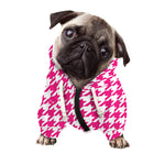 Hot Pink And White Houndstooth Print Dog Zip Up Hoodie