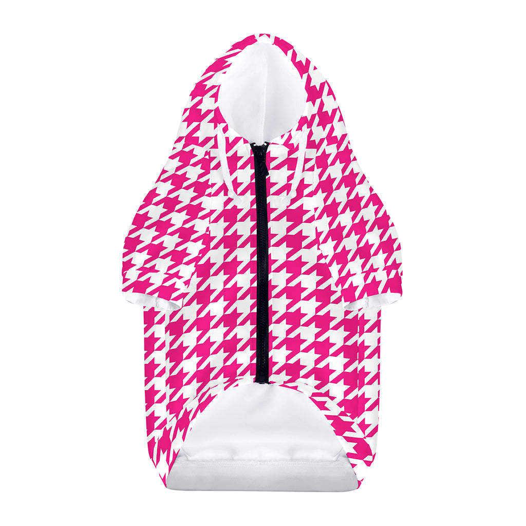 Hot Pink And White Houndstooth Print Dog Zip Up Hoodie
