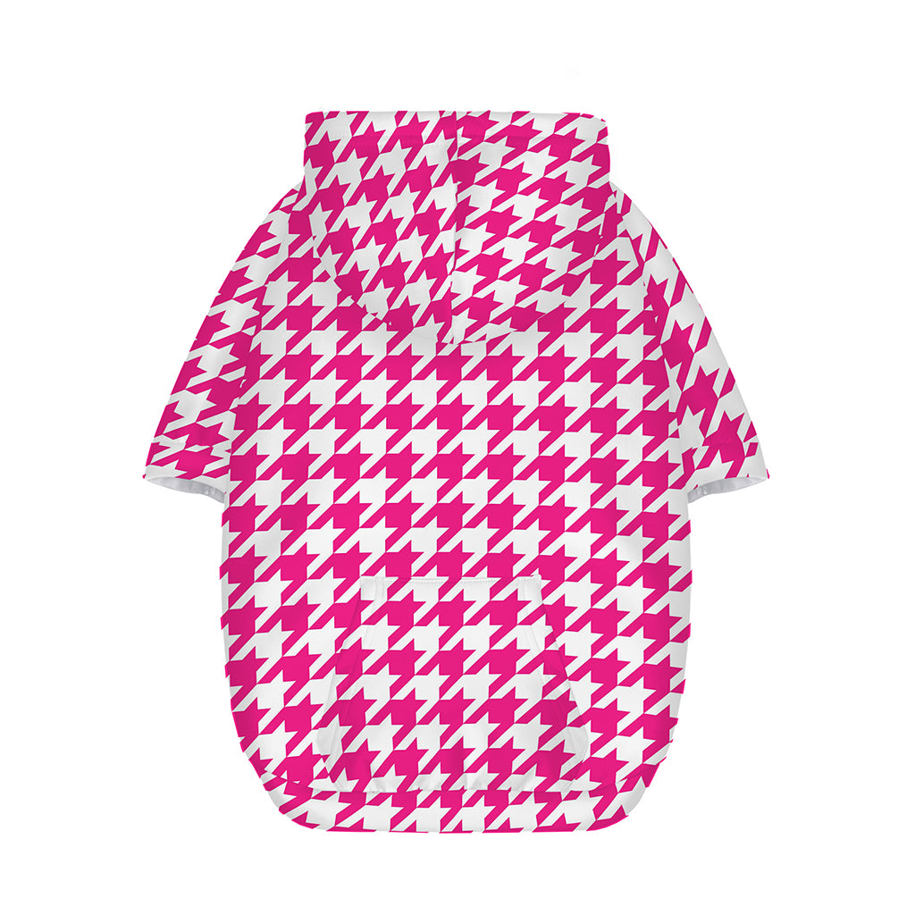 Hot Pink And White Houndstooth Print Dog Zip Up Hoodie