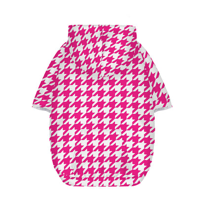 Hot Pink And White Houndstooth Print Dog Zip Up Hoodie