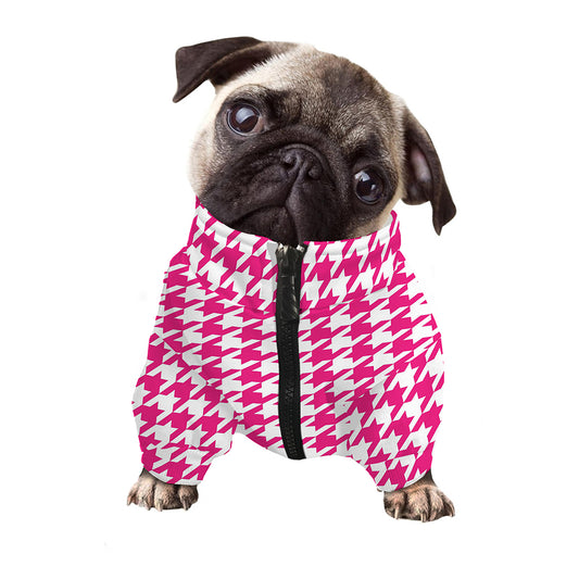Hot Pink And White Houndstooth Print Dog Zip Up Jacket
