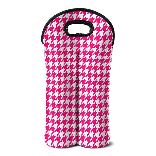 Hot Pink And White Houndstooth Print Double Neoprene Wine Tote