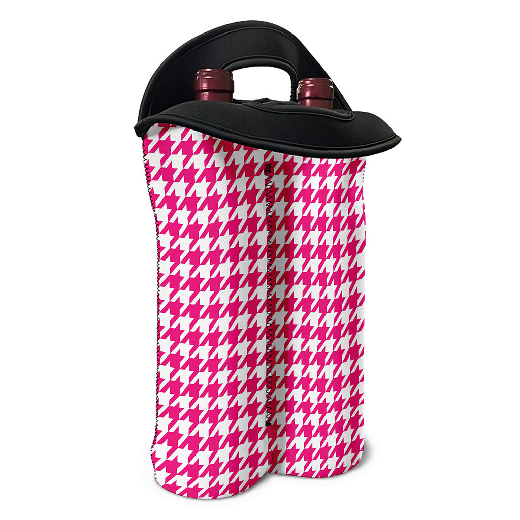 Hot Pink And White Houndstooth Print Double Neoprene Wine Tote