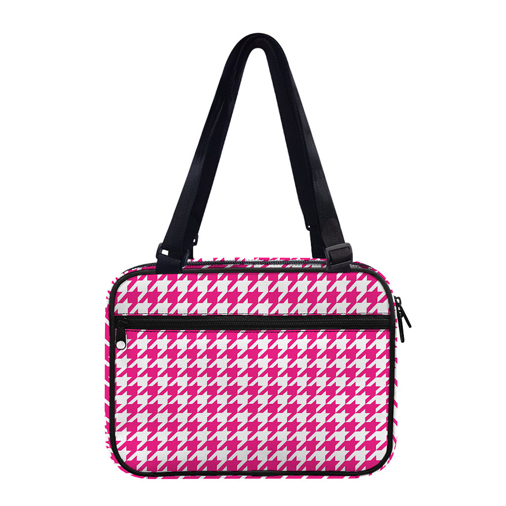 Hot Pink And White Houndstooth Print Double Strap Bible Bag