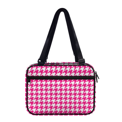 Hot Pink And White Houndstooth Print Double Strap Bible Bag