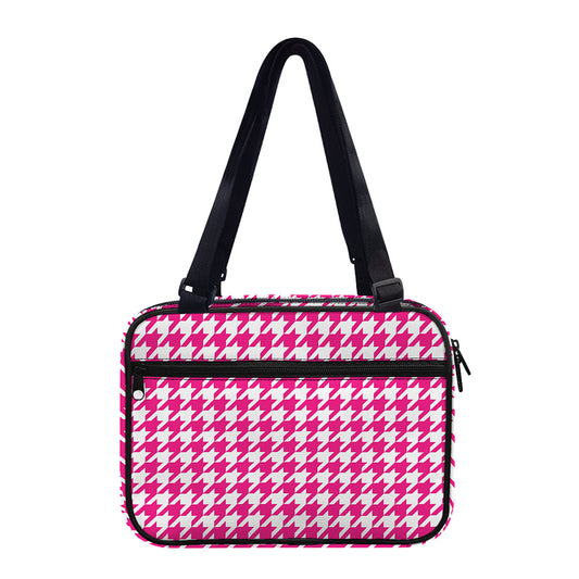 Hot Pink And White Houndstooth Print Double Strap Bible Bag