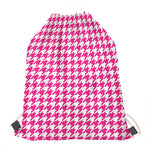 Hot Pink And White Houndstooth Print Drawstring Bag