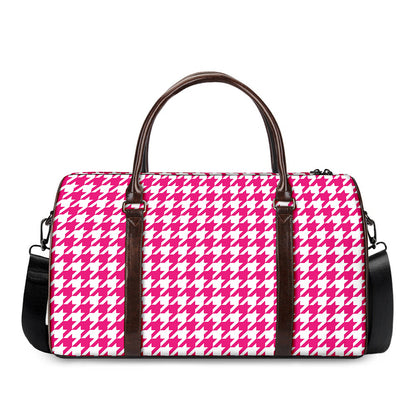Hot Pink And White Houndstooth Print Duffle Bag