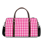 Hot Pink And White Houndstooth Print Duffle Bag