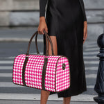 Hot Pink And White Houndstooth Print Duffle Bag