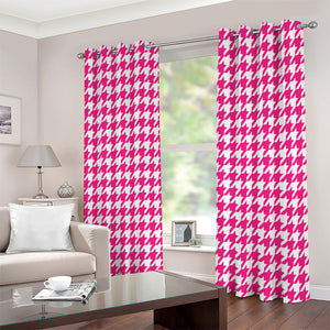 Hot Pink And White Houndstooth Print Extra Wide Grommet Curtains