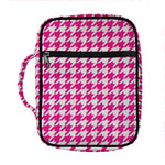 Hot Pink And White Houndstooth Print Front Pocket Bible Bag