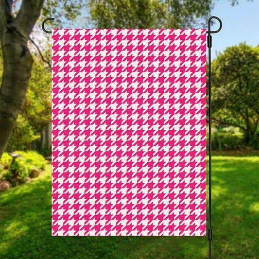 Hot Pink And White Houndstooth Print Garden Flag