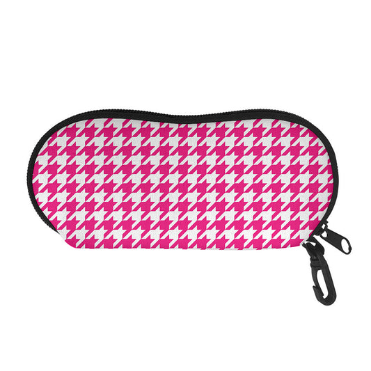 Hot Pink And White Houndstooth Print Glasses Case