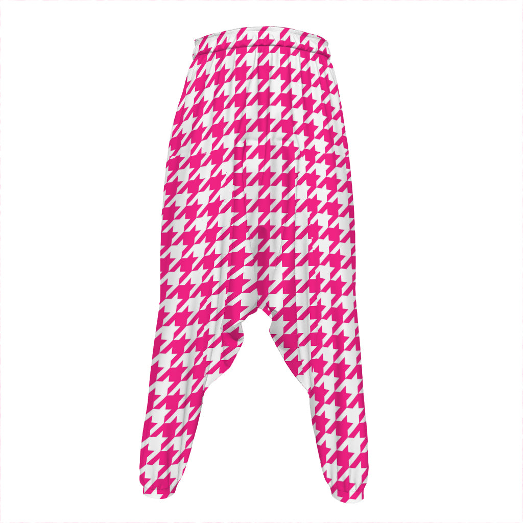 Hot Pink And White Houndstooth Print Hammer Pants