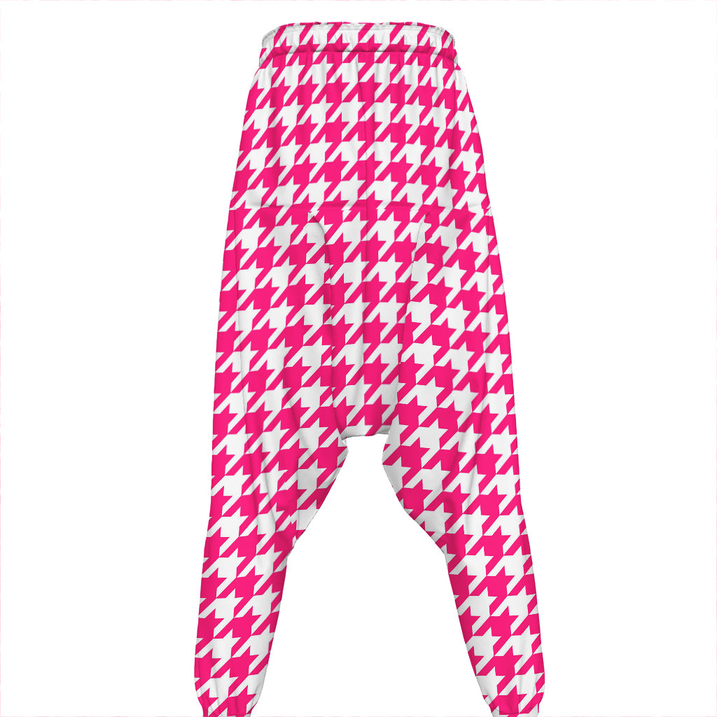 Hot Pink And White Houndstooth Print Hammer Pants