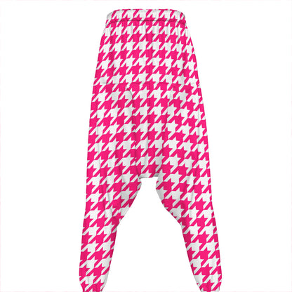 Hot Pink And White Houndstooth Print Hammer Pants