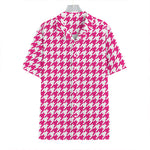 Hot Pink And White Houndstooth Print Hawaiian Shirt