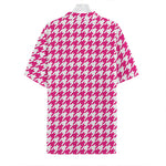 Hot Pink And White Houndstooth Print Hawaiian Shirt