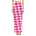 Hot Pink And White Houndstooth Print High Slit Maxi Skirt