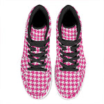 Hot Pink And White Houndstooth Print High Top Leather Sneakers