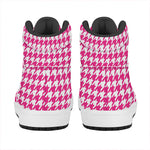 Hot Pink And White Houndstooth Print High Top Leather Sneakers