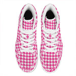 Hot Pink And White Houndstooth Print High Top Leather Sneakers