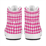 Hot Pink And White Houndstooth Print High Top Leather Sneakers
