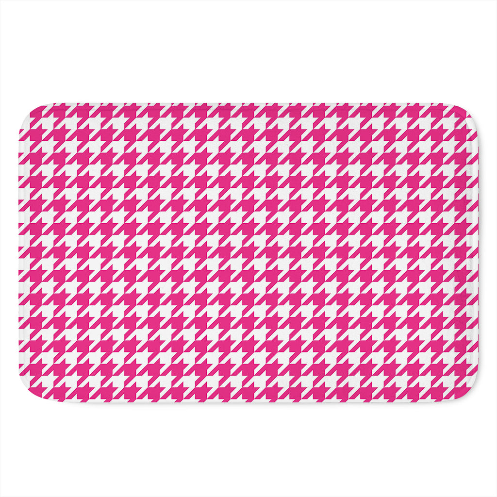 Hot Pink And White Houndstooth Print Indoor Door Mat
