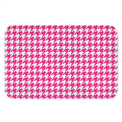 Hot Pink And White Houndstooth Print Indoor Door Mat