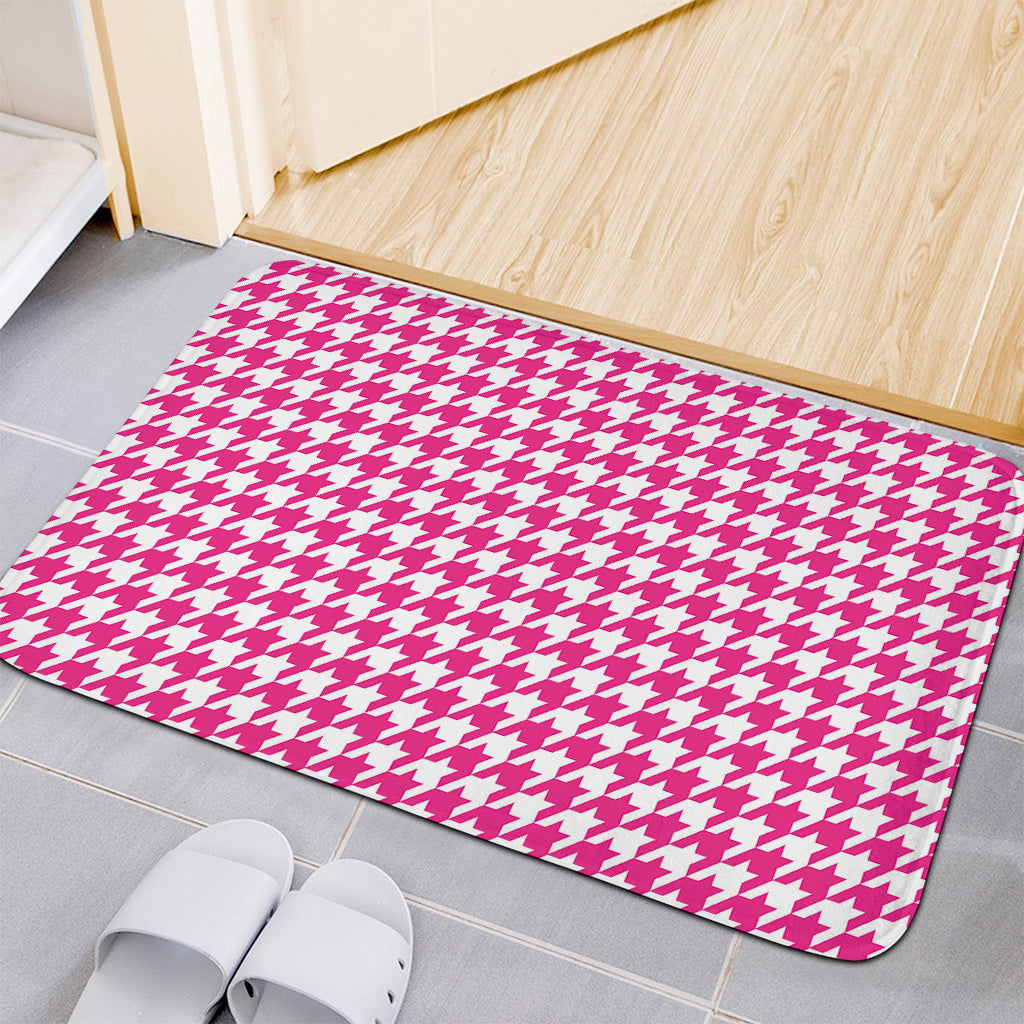 Hot Pink And White Houndstooth Print Indoor Door Mat