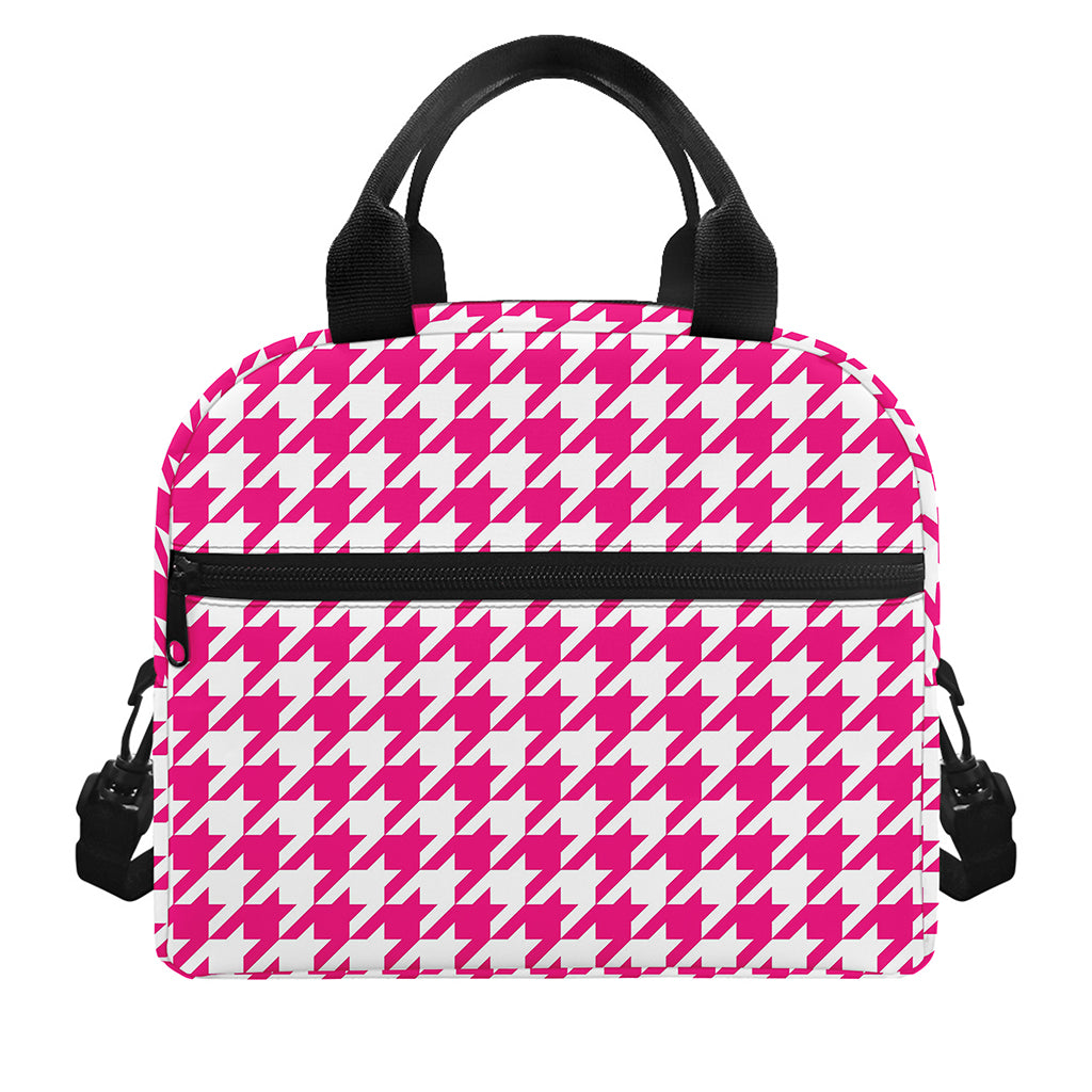 Hot Pink And White Houndstooth Print Insulated Lunch Bag