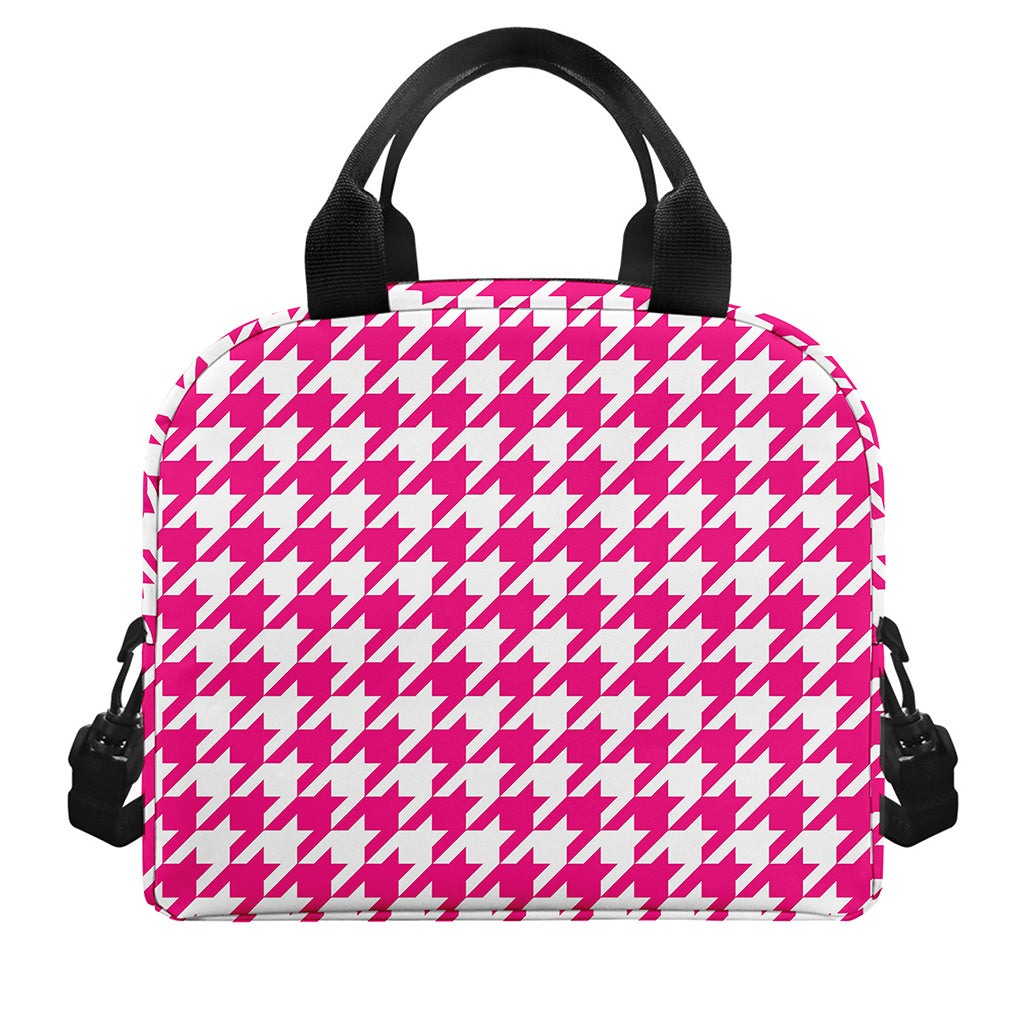Hot Pink And White Houndstooth Print Insulated Lunch Bag
