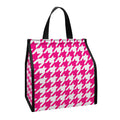 Hot Pink And White Houndstooth Print Insulated Lunch Tote