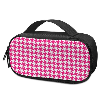 Hot Pink And White Houndstooth Print Insulin Cooler Travel Case