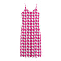 Hot Pink And White Houndstooth Print Jersey Midi Cami Dress