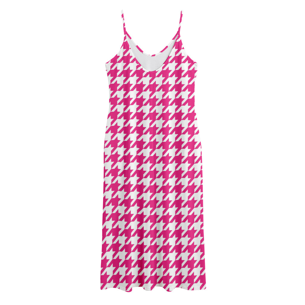 Hot Pink And White Houndstooth Print Jersey Midi Cami Dress
