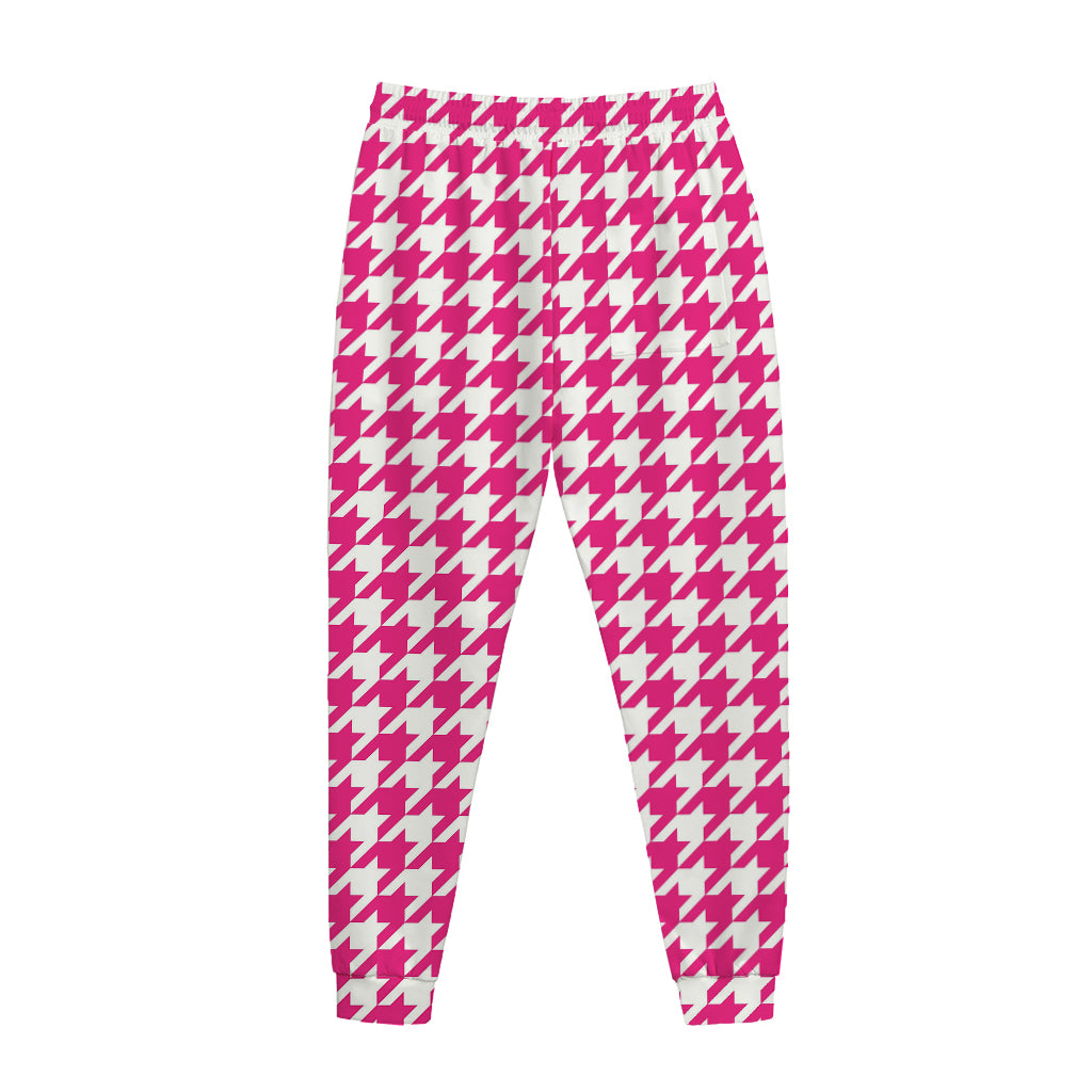 Hot Pink And White Houndstooth Print Jogger Pants