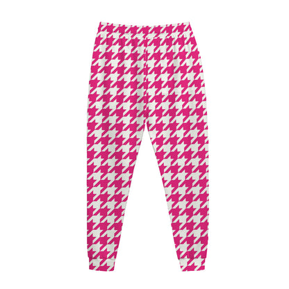 Hot Pink And White Houndstooth Print Jogger Pants