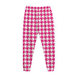 Hot Pink And White Houndstooth Print Jogger Pants
