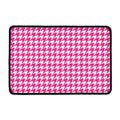 Hot Pink And White Houndstooth Print Kitchen Mat